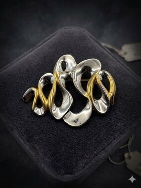 MCM Mixed Metal Gold & Silver Plated Kinetic Sculptural Brooch
